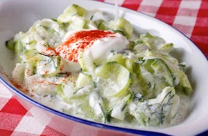 Fresh cucumber salad with cheese