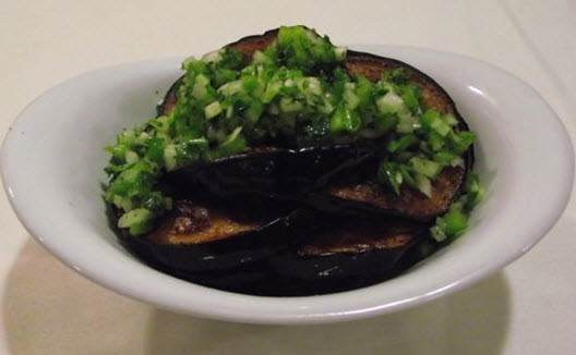 Fried eggplant with herbs and garlic
