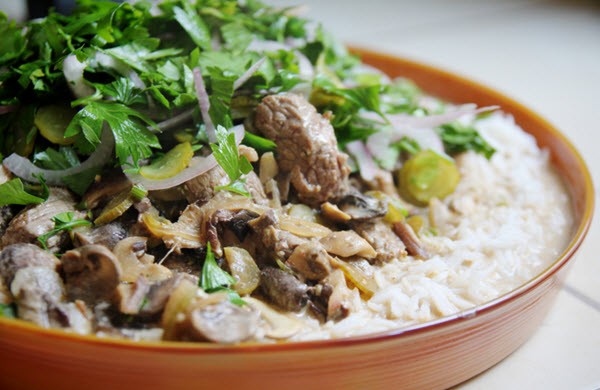 Cooking Beef Stroganoff with Rice