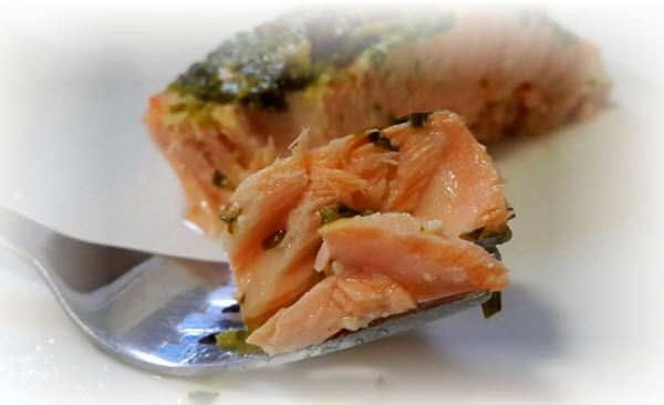 Baked salmon with cheese and mushrooms